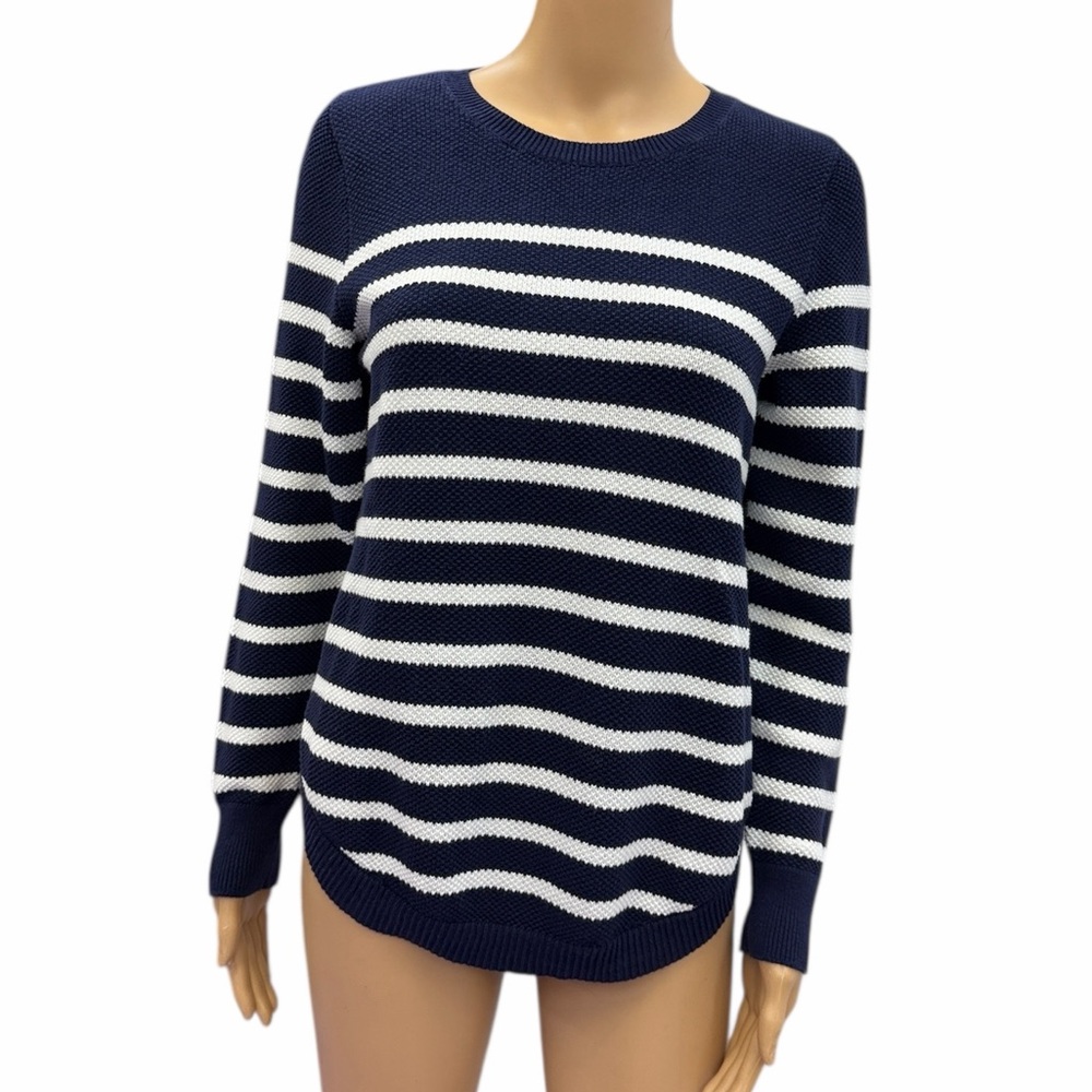 GAP Curved Hem Crewneck Navy White Striped Sweater Womens Medium